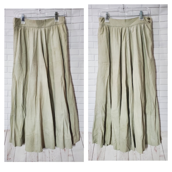 Bergdorf Goodman Calvin Klein Light Sage Green Suede Maxi Skirt - Picture 1 of 12